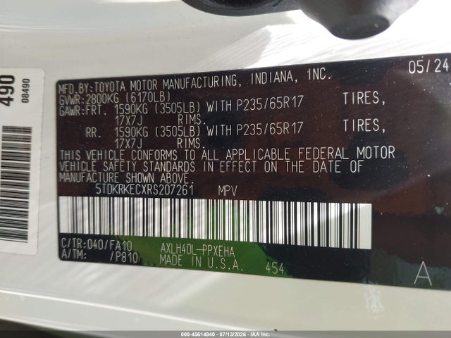 Продаж на аукціоні авто 2024 Toyota Sienna Le, vin: 5TDKRKECXRS207261, номер лоту: 45614940