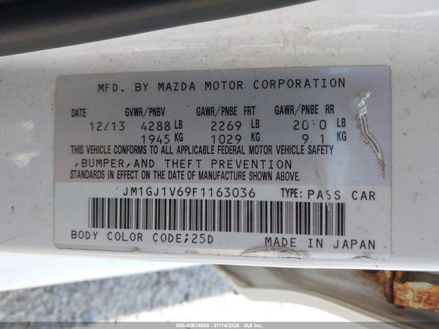 45614956 :رقم المزاد ، JM1GJ1V69F1163036 vin ، 2015 Mazda Mazda6 I Touring مزاد بيع
