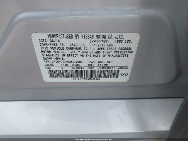 Продажа на аукционе авто 2016 Infiniti Q50 3.0t Premium, vin: JN1EV7AP8GM304680, номер лота: 45614970