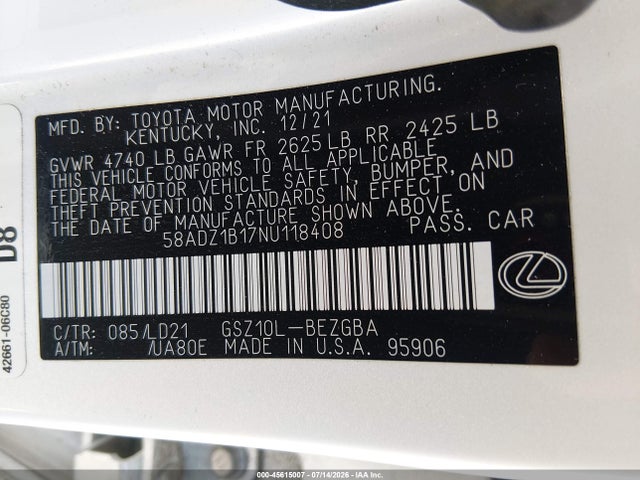 Lexus ES 350 2022 58ADZ1B17NU118408 Image 9