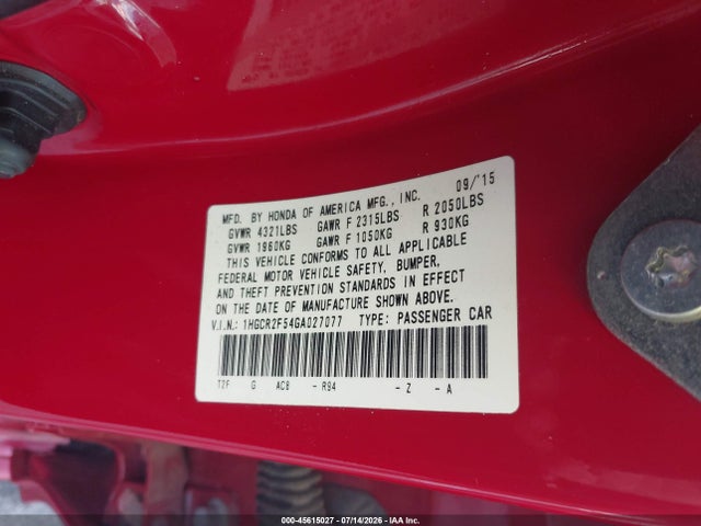 1HGCR2F54GA027077 Honda Accord Sport