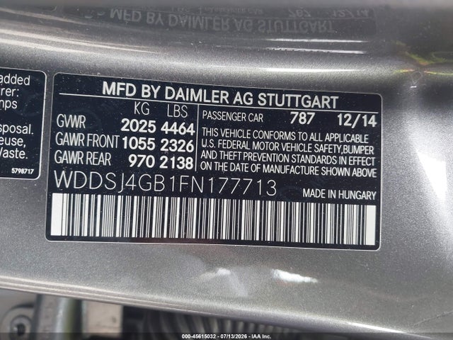 2015 Mercedes-benz Cla 250 4matic მანქანა იყიდება აუქციონზე, vin: WDDSJ4GB1FN177713, აუქციონის ნომერი: 45615032