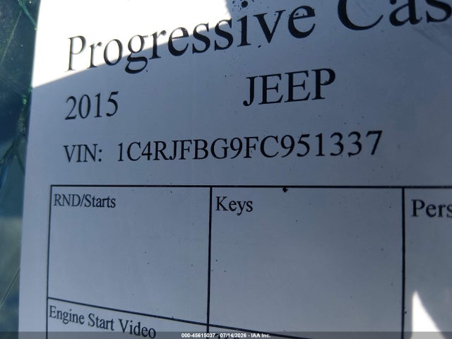Продажа на аукционе авто 2015 Jeep Grand Cherokee Limited, vin: 1C4RJFBG9FC951337, номер лота: 45615037