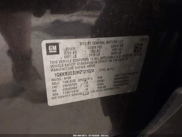 45615073 :رقم المزاد ، 1GKKNXLS0HZ121624 vin ، 2017 Gmc Acadia Denali مزاد بيع