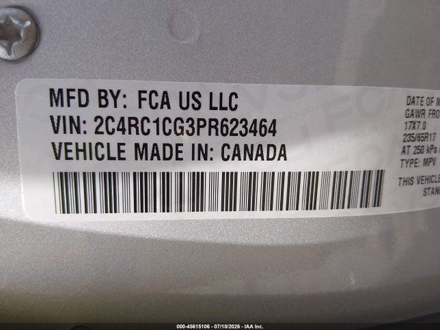 45615106 :رقم المزاد ، 2C4RC1CG3PR623464 vin ، 2023 Chrysler Voyager Lx مزاد بيع