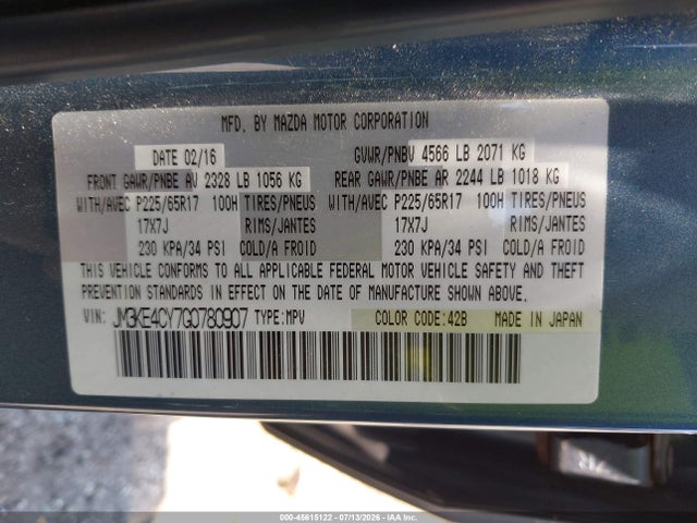 Aukcja sprzedaży 2016 Mazda Cx-5 Touring, vin: JM3KE4CY7G0780907, numer aukcji: 45615122