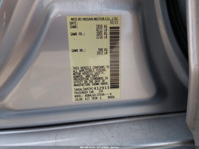 Продажа на аукционе авто 2015 Nissan Altima 2.5 S, vin: 1N4AL3AP2FC412913, номер лота: 45615124
