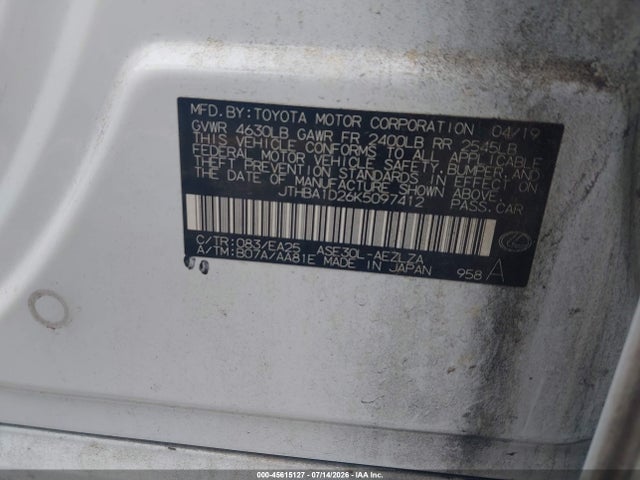 Aukcja sprzedaży 2019 Lexus Is 300, vin: JTHBA1D26K5097412, numer aukcji: 45615127