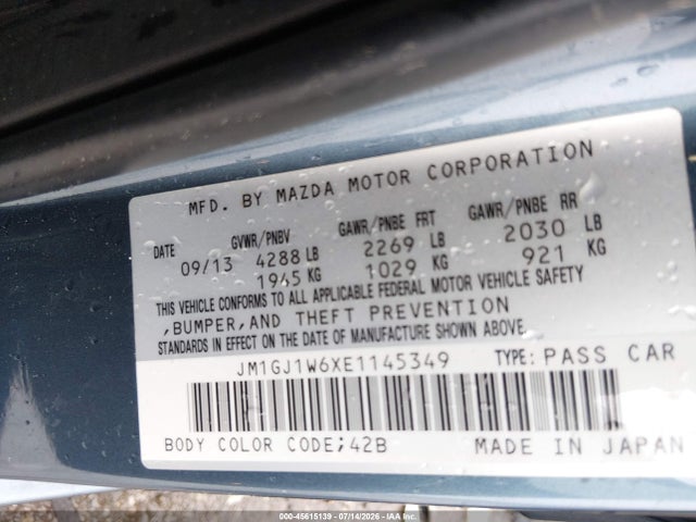 45615139 :رقم المزاد ، JM1GJ1W6XE1145349 vin ، 2014 Mazda Mazda6 I Grand Touring مزاد بيع