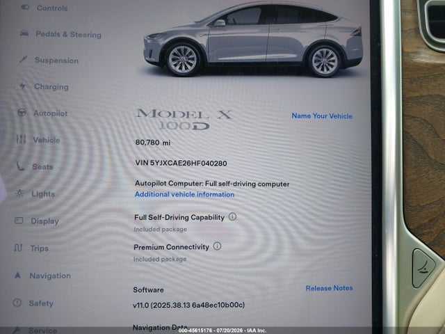 Tesla Model X 100d/75d/90d 2017 5YJXCAE26HF040280 Image 7