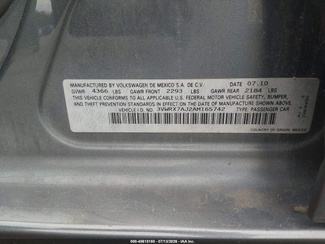 Продажа на аукционе авто 2010 Volkswagen Jetta Limited Edition, vin: 3VWRX7AJ2AM165742, номер лота: 45615180