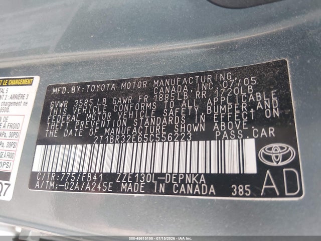 Aukcja sprzedaży 2005 Toyota Corolla Le, vin: 2T1BR32E65C556223, numer aukcji: 45615190