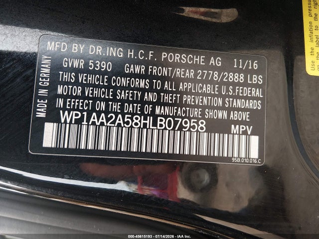 45615193 :رقم المزاد ، WP1AA2A58HLB07958 vin ، 2017 Porsche Macan مزاد بيع