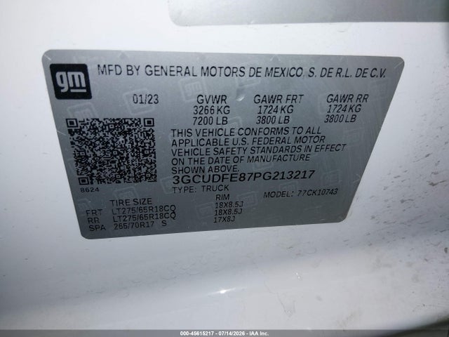 Aukcja sprzedaży 2023 Chevrolet Silverado 1500 4wd  Standard Bed Lt Trail Boss, vin: 3GCUDFE87PG213217, numer aukcji: 45615217