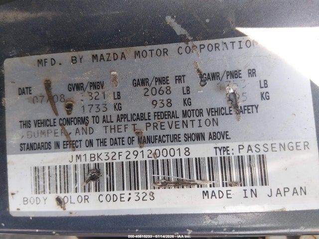 Продажа на аукционе авто 2009 Mazda Mazda3 I Sport, vin: JM1BK32F291200018, номер лота: 45615233