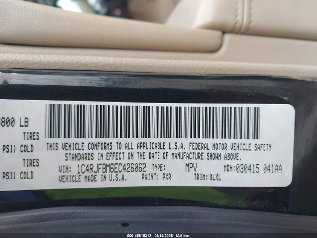 Продажа на аукционе авто 2014 Jeep Grand Cherokee Limited, vin: 1C4RJFBM6EC426062, номер лота: 45615312