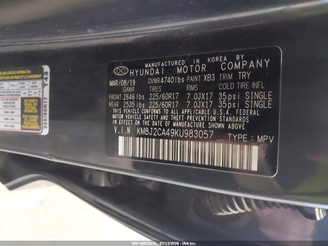 Продаж на аукціоні авто 2019 Hyundai Tucson Se, vin: KM8J2CA49KU983057, номер лоту: 45615315