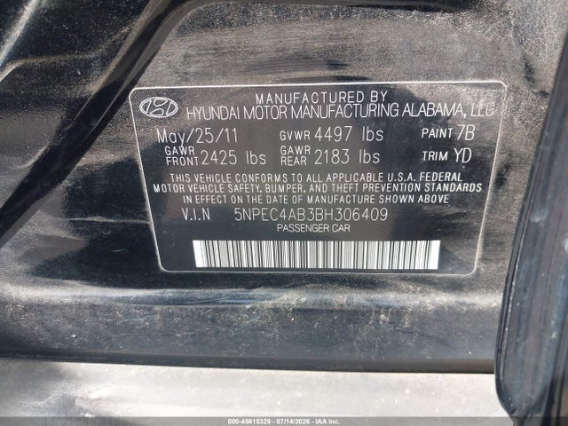 45615329 :رقم المزاد ، 5NPEC4AB3BH306409 vin ، 2011 Hyundai Sonata Limited 2.0t مزاد بيع