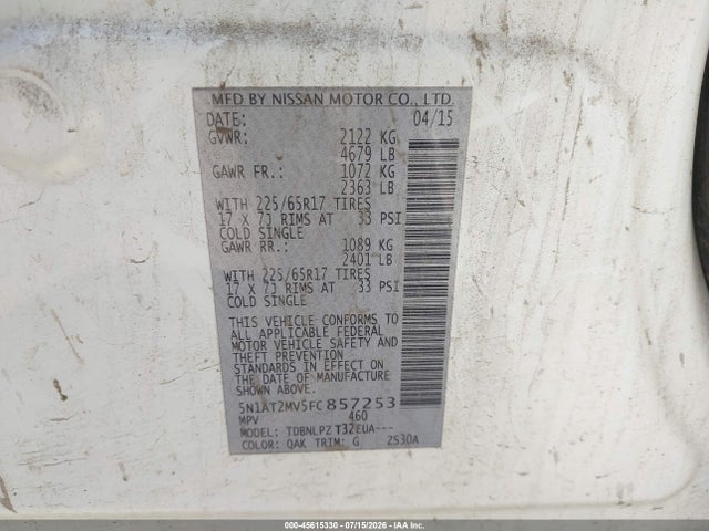 Nissan Rogue S/sl/sv 2015 5N1AT2MV5FC857253 Image 9