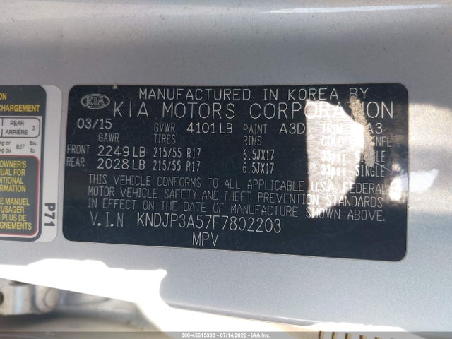 KIA SOUL + 2015 KNDJP3A57F7802203 Image 9