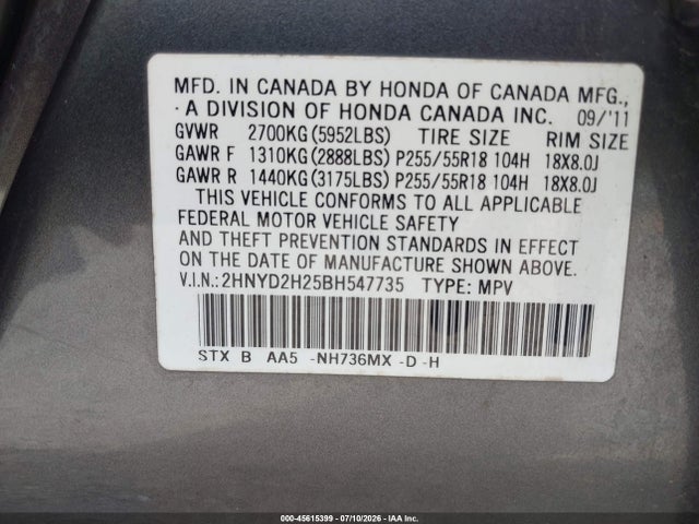 Продажа на аукционе авто 2011 Acura Mdx, vin: 2HNYD2H25BH547735, номер лота: 45615399