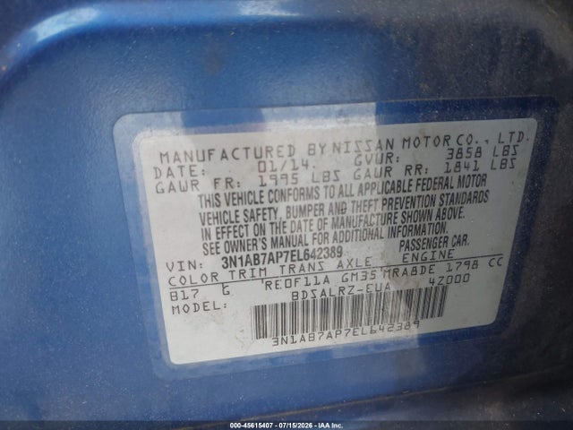 Nissan SENTRA SR 2014 3N1AB7AP7EL642389 Image 9