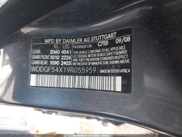 45615409 :رقم المزاد ، WDDGF54X19R055959 vin ، 2009 Mercedes-benz C 300 Luxury/sport مزاد بيع