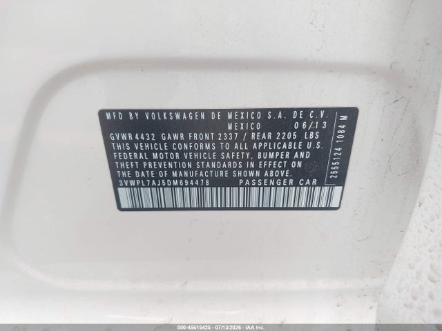 Продажа на аукционе авто 2013 Volkswagen Jetta Sportwagen 2.0l Tdi, vin: 3VWPL7AJ5DM694478, номер лота: 45615425