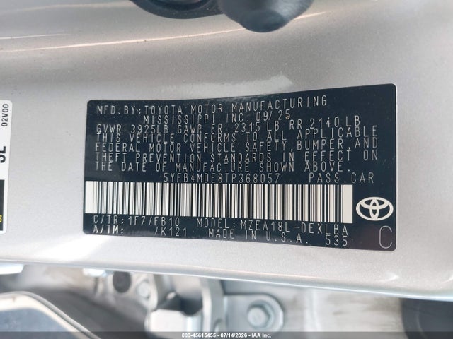 Toyota COROLLA LE 2026 5YFB4MDE8TP368057 Image 9