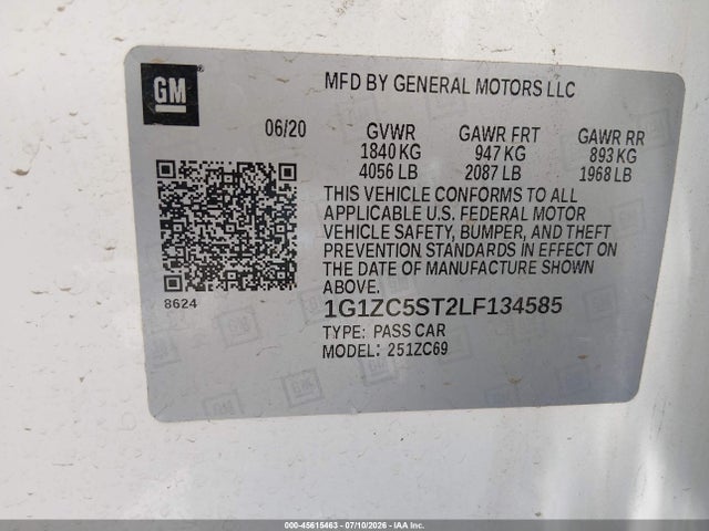 1G1ZC5ST2LF134585 Chevrolet Malibu Fwd 1fl