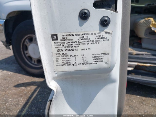Aukcja sprzedaży 2002 Gmc Yukon Xl 1500 Slt, vin: 3GKFK16Z82G270161, numer aukcji: 45615467