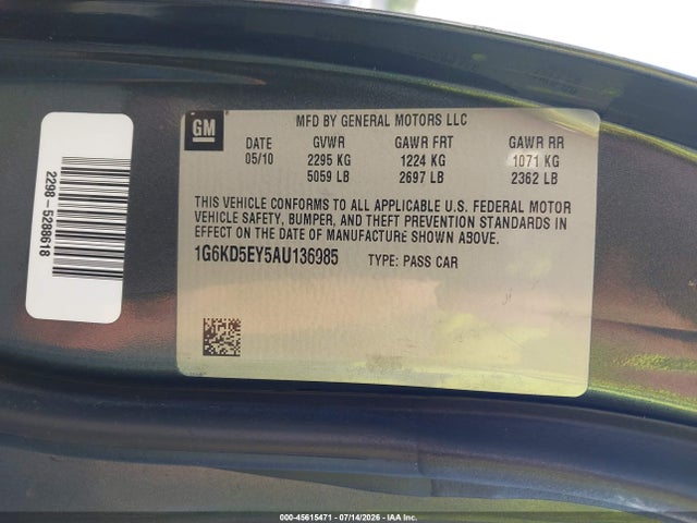 45615471 :رقم المزاد ، 1G6KD5EY5AU136985 vin ، 2010 Cadillac Dts 1sc مزاد بيع