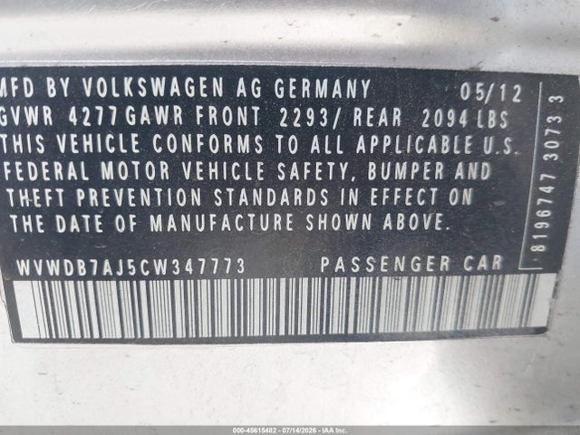 Продажа на аукционе авто 2012 Volkswagen Golf 2.5l 4-door, vin: WVWDB7AJ5CW347773, номер лота: 45615482