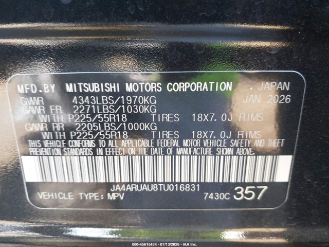 JA4ARUAU8TU016831 Mitsubishi Outlander Sport 2.0 Es/2.0 Le/2.0 Ralliart/2.0 S/2.0 Se/2.0 Trail Edition
