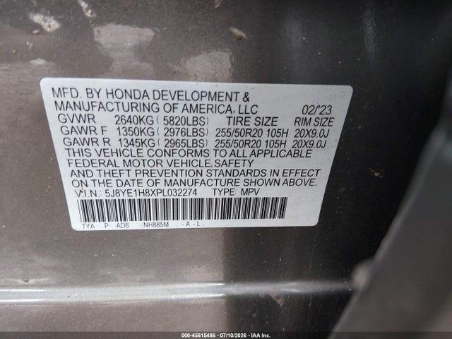 2023 Acura Mdx Advance Package მანქანა იყიდება აუქციონზე, vin: 5J8YE1H8XPL032274, აუქციონის ნომერი: 45615486