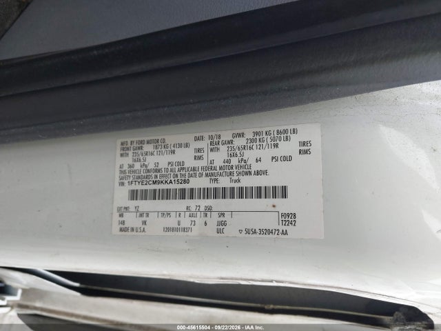Продажа на аукционе авто 2019 Ford Transit-150, vin: 1FTYE2CM9KKA15280, номер лота: 45615504