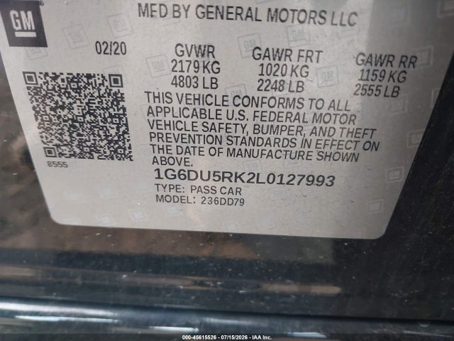 2020 Cadillac Ct5 Sport მანქანა იყიდება აუქციონზე, vin: 1G6DU5RK2L0127993, აუქციონის ნომერი: 45615526