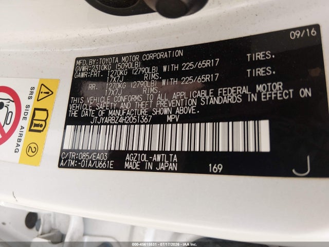 Aukcja sprzedaży 2017 Lexus Nx 200t, vin: JTJYARBZ4H2051367, numer aukcji: 45615531