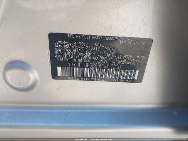 Продажа на аукционе авто 2011 Subaru Impreza 2.5i Premium, vin: JF1GH6B69BH802200, номер лота: 45615537