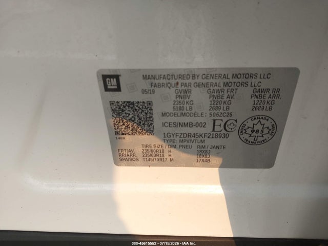 1GYFZDR45KF218930 Cadillac Xt4 Premium Luxury