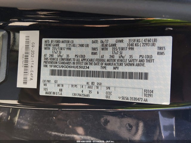 1FMCU9GD6HUE50234 Ford ESCAPE SE