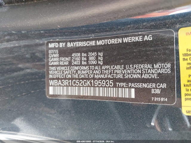 Aukcja sprzedaży 2016 Bmw 435i, vin: WBA3R1C52GK195935, numer aukcji: 45615565
