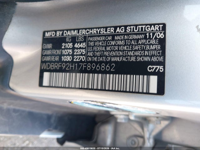 Aukcja sprzedaży 2007 Mercedes-benz C 280 Luxury 4matic, vin: WDBRF92H17F896862, numer aukcji: 45615635
