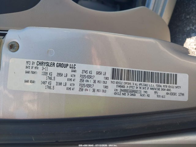 Aukcja sprzedaży 2011 Chrysler Town & Country Touring-l, vin: 2A4RR8DG6BR682131, numer aukcji: 45615640