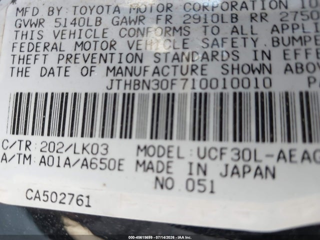Aukcja sprzedaży 2001 Lexus Ls 430, vin: JTHBN30F710010010, numer aukcji: 45615699
