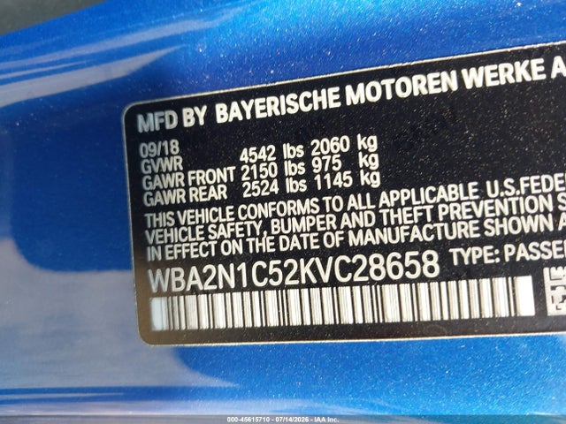 2019 Bmw M240i მანქანა იყიდება აუქციონზე, vin: WBA2N1C52KVC28658, აუქციონის ნომერი: 45615710