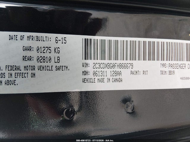 Aukcja sprzedaży 2015 Dodge Charger Se, vin: 2C3CDXBG0FH866679, numer aukcji: 45615723