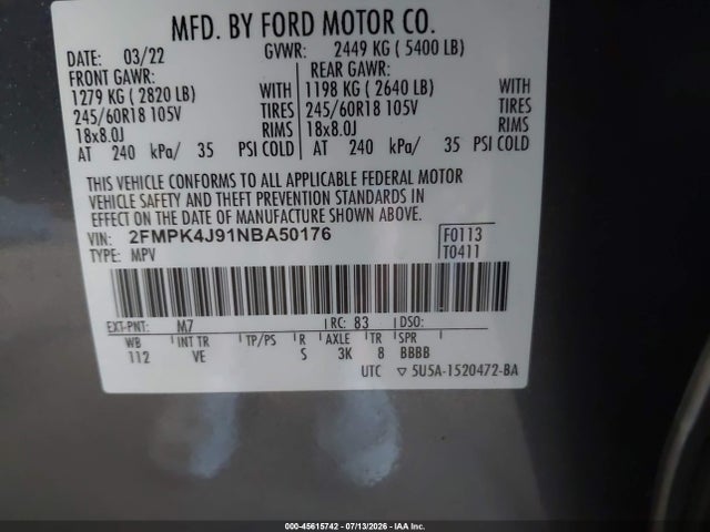 Ford EDGE SEL 2022 2FMPK4J91NBA50176 Image 9