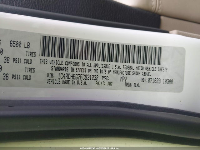 45615745 :رقم المزاد ، 1C4RDHEG7FC931232 vin ، 2015 Dodge Durango Citadel مزاد بيع