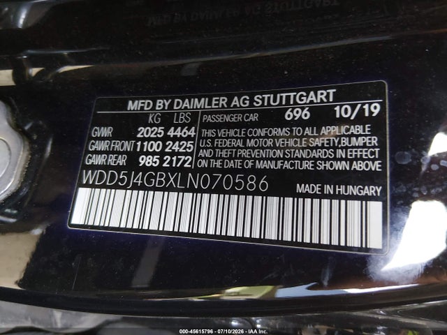 Продажа на аукционе авто 2020 Mercedes-benz Cla 250, vin: WDD5J4GBXLN070586, номер лота: 45615796
